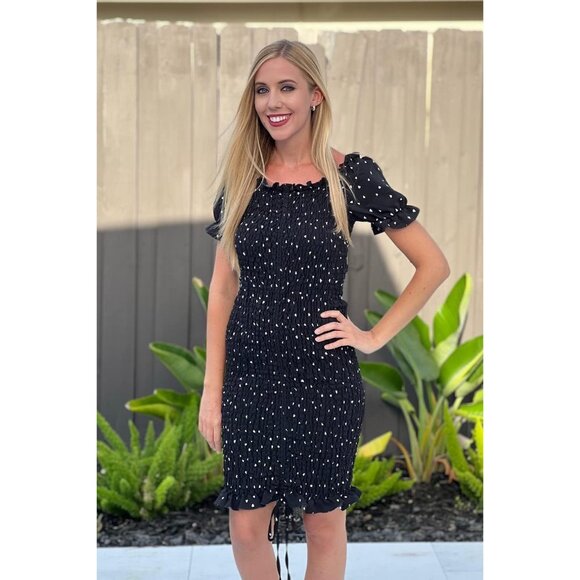 Women's Off Shoulder Bodycon Dress Summer Short Sleeve Smocked Mini - Picture 5 of 5